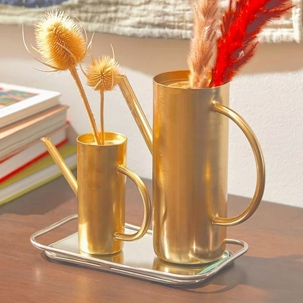 Roxy Watering Can Vase in Rubbed Gold Tone Size Large NWT